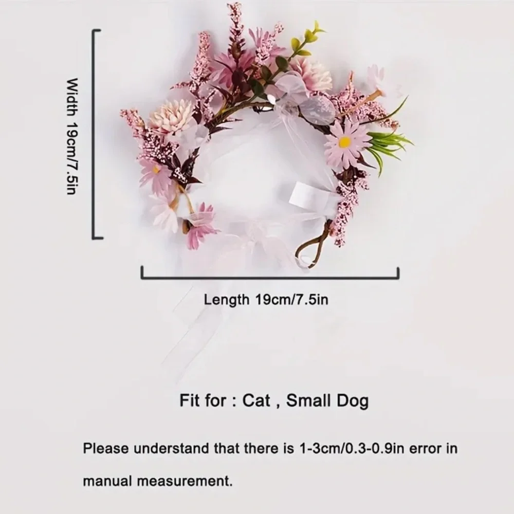 Small Pet Pink Floral Headband or Collar Photo Prop for Dog or Cat